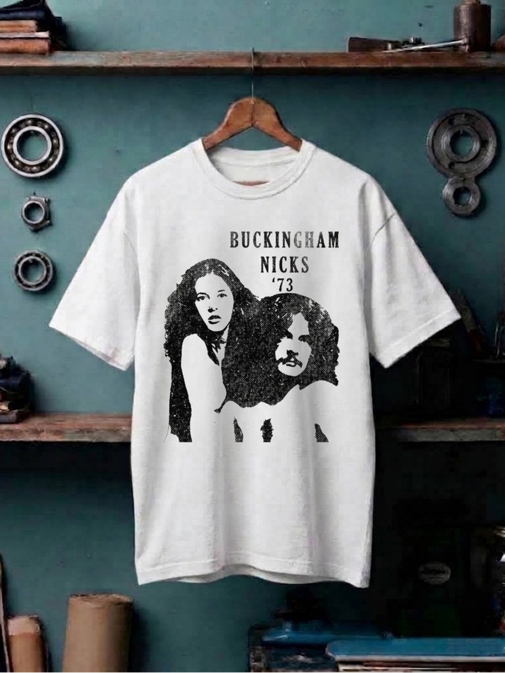 Buckingham Nicks '73 Shirt, Rock Music Graphic Tee - Vintage White Unisex